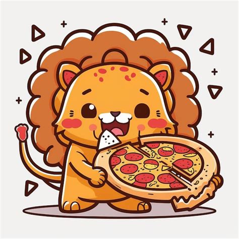 Premium AI Image | Lion eating A Pizza Vector Illustration