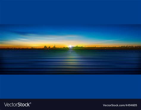 Abstract blue sunrise background with silhouette Vector Image