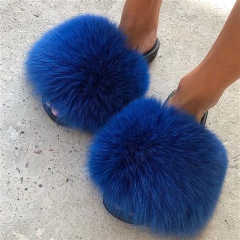 Royal Blue Fox fur slides NWT | Fur slides, Fluffy slides, Fluffy shoes