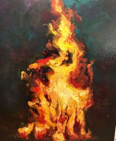 a painting of a fire burning in the dark