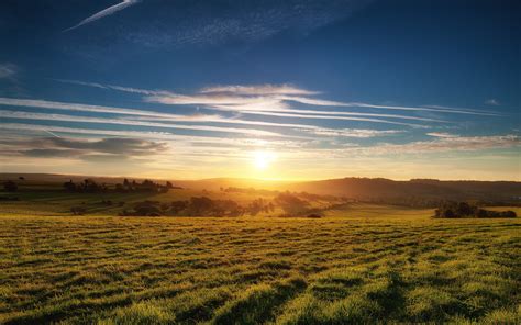 sky, Sunset, Field, Landscape, Clouds, Trees Wallpapers HD / Desktop and Mobile Backgrounds