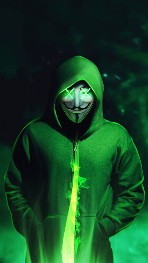 Green Hoodie Anonymous Mask - Free Wallpapers for Apple iPhone And Samsung Galaxy.