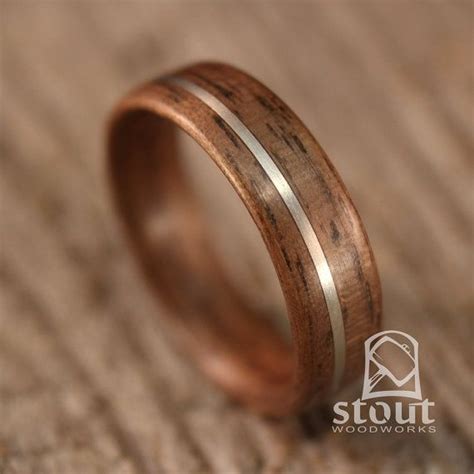 Walnut With Offset German Silver Inlay Bentwood by stoutwoodworks | Wooden wedding ring ...