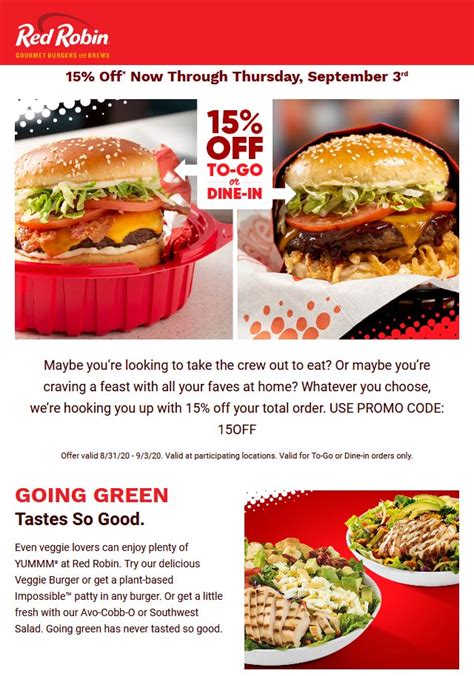 15% off at Red Robin restaurants via promo code 15OFF #redrobin | The ...