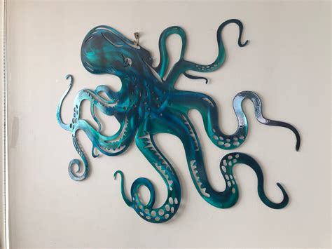 Octopus Metal Wall Art, Turqoise and Blue Octopus, Home Decor for Housewarming Gift, Beach House ...