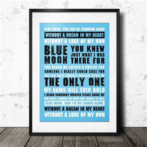 Manchester city football song lyrics poster blue moon | Manchester ...