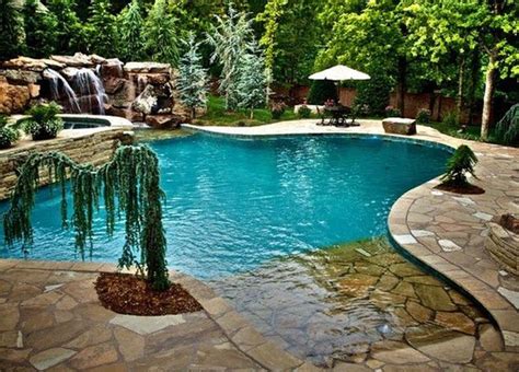 Like the stone work around this one, also the entry area | Inground pool designs, Pool designs ...