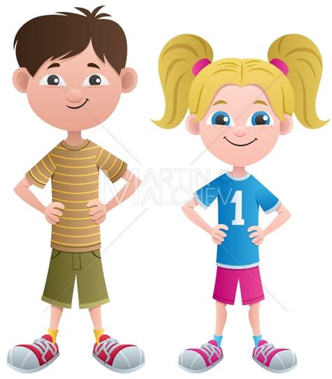 Boy and Girl Vector Cartoon Clipart Illustration. Boy, Girl, Child, Kid, Young, Little, Small ...