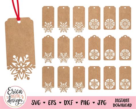 Christmas Gift Tag Bundle Snowflake Tags Paper Cut Template Cricut ...