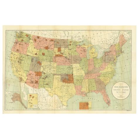 Antique Map Showing the Locations of Native American Tribes in 1897 at ...