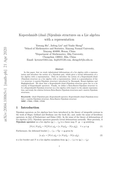 (PDF) Kupershmidt-(dual-)Nijenhuis structures on a Lie algebra with a representation