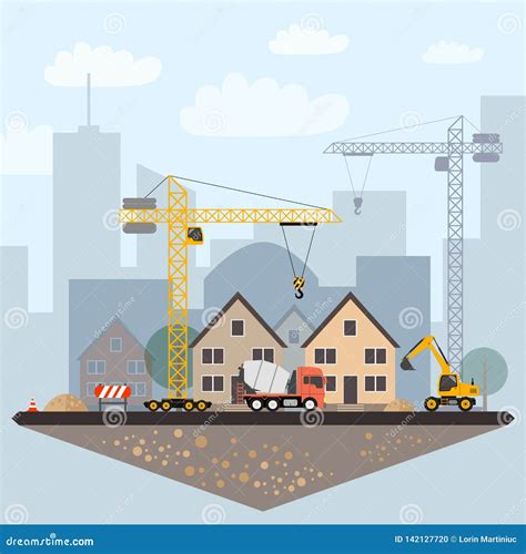 Construction Site Clip Art with Buildings and Machines Stock Vector - Illustration of clip ...