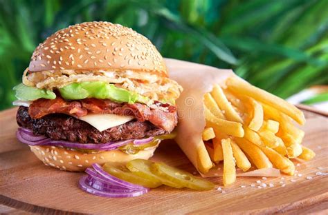 Tasty Hamburger and French Fries Stock Photo - Image of tomato, tasty ...