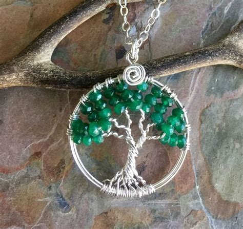 Emerald Tree of Life Necklace in Sterling Silver, Green tree of Life ...