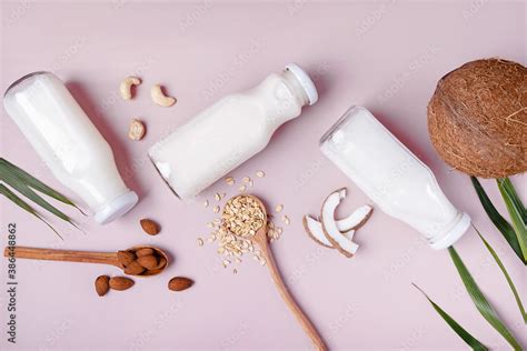 Different types of non dairy vegan milk Stock Photo | Adobe Stock