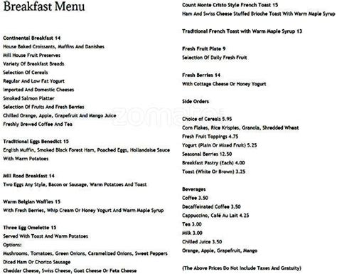 Old Mill Dining Room - Old Mill Menu - Urbanspoon/Zomato