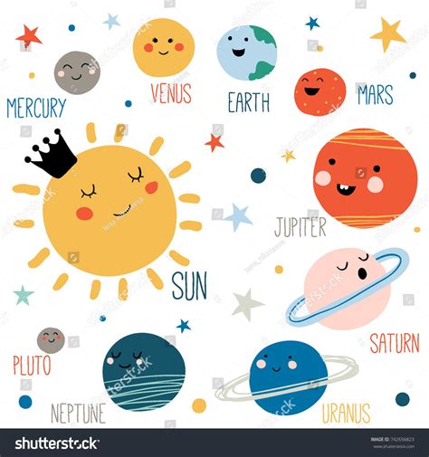 Solar System Cute Cartoon Planets Funny Stock Vector (Royalty Free) 742656823 | Shutterstock ...