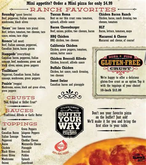 Menu at Pizza Ranch pizzeria, Denison