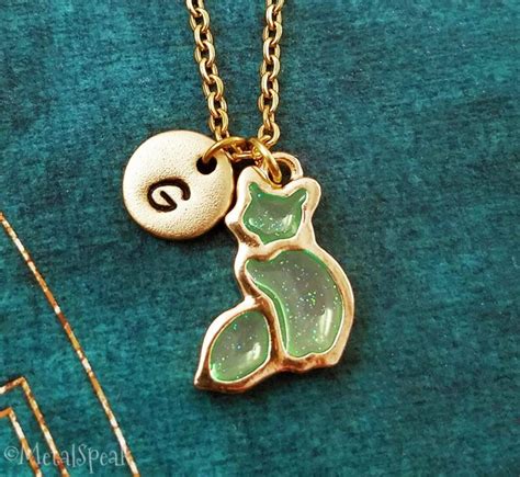 Cat Necklace Green Cat Jewelry Cat Pendant Necklace SMALL - Etsy