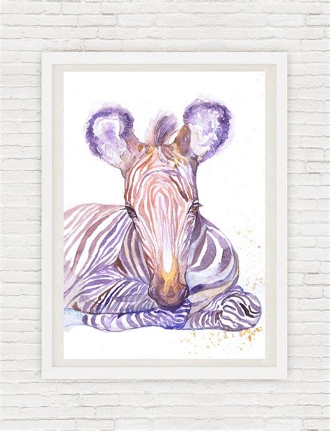 Baby Zebra Art Watercolor Painting Boy Girl Nursery Decor