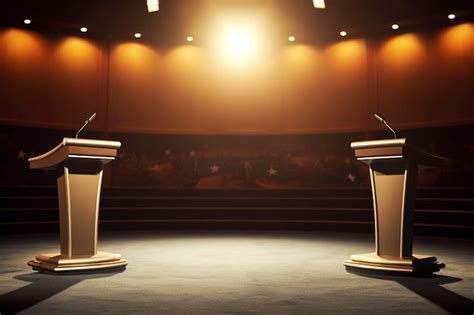 Premium Photo | Empowering Democracy A set with two empty lecterns awaits passionate debates in ...