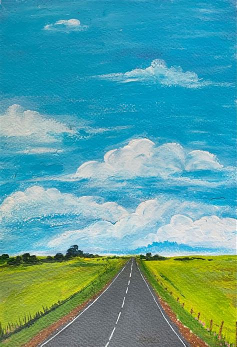 Road landscape acrylics painting | Watercolor landscape paintings ...