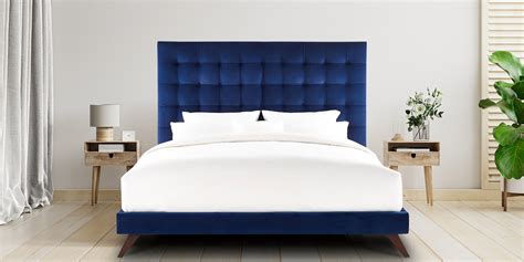 Glorious Fabric Upholstered Queen Size Bed in Blue Colour - Dreamzz Furniture | Online Furniture ...