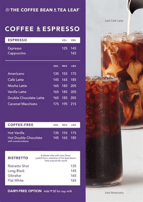 Coffee Bean & Tea Leaf Menu