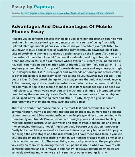 Advantages And Disadvantages Of Mobile Phones Free Essay Example