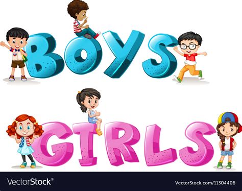 Word design with boys and girls Royalty Free Vector Image