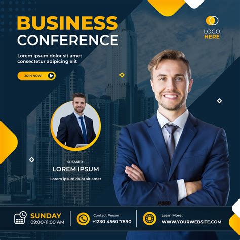 Social media post template with blue background for Business conference ...