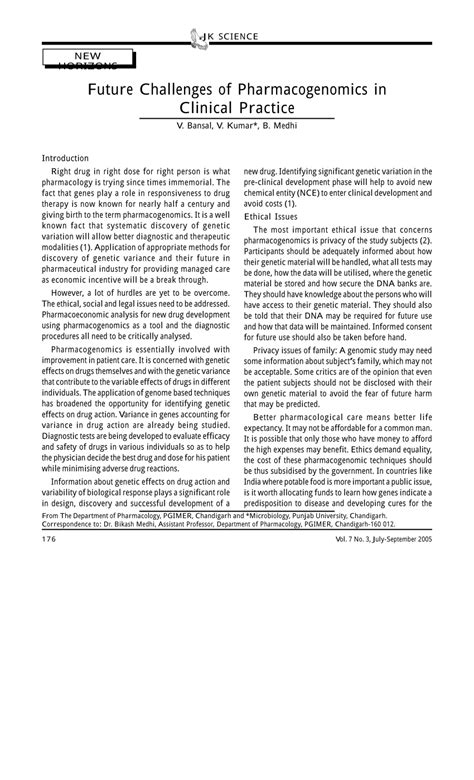 (PDF) Future Challenges of Pharmacogenomics in Clinical Practice