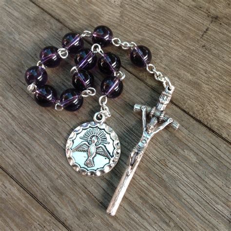 Holy Spirit Pocket Rosary made with amethyst glass beads – Marian Graces