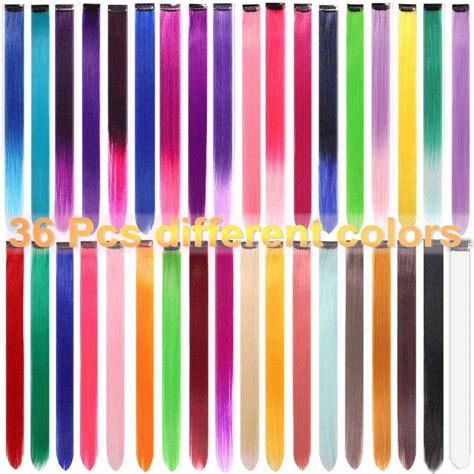 Amazon.com : 36PCS Colored Clip in Hair Extensions 21" Colorful Hair Extensions for Kids Rainbow ...