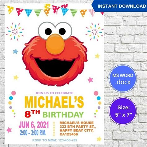 Elmo Sesame Street Birthday Invitation Template