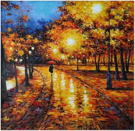 Landscape of Rainy Night Hand Painted Modern Impressionist Romance Oil ...