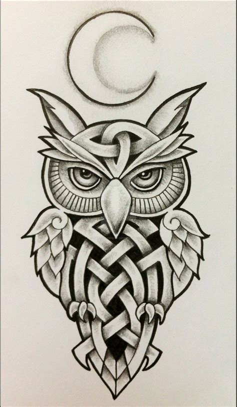 Celtic owl with the moon | Celtic tattoo designs, Celtic owl tattoo ...