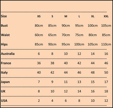 Clothing Size Chart