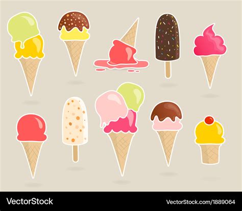 Set of ten ice cream cone stickers Royalty Free Vector Image