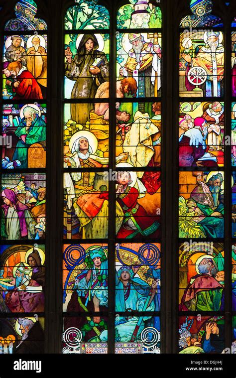 Mucha window, stained glass by Mucha, St. Vitus Cathedral, Prague Stock Photo: 61874194 - Alamy