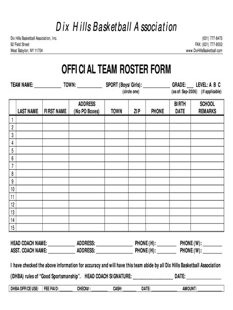 Basketball blank roster: Fill out & sign online | DocHub