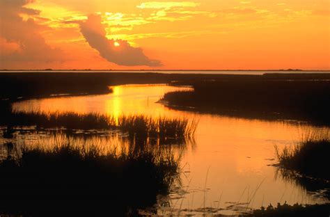 Sunset over the Texas coastline. - Artist Boat