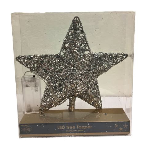 Silver Star Battery Operated LED Christmas Tree Topper Decoration 7.5 Inch New - Walmart.com ...