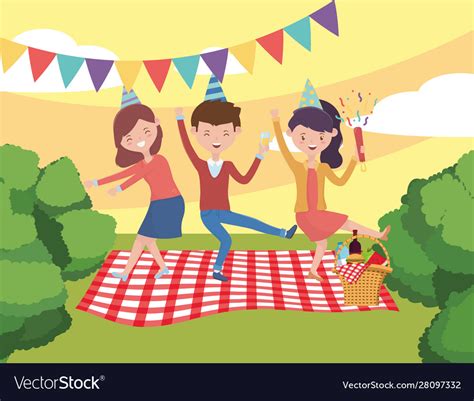 People cartoons having picnic design Royalty Free Vector