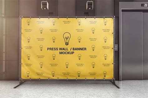 Premium PSD | Press wall banner in office lobby mockup