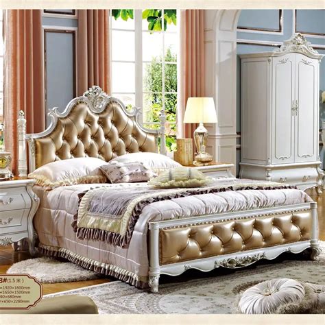 Antique Carved Luxury French Style Bedroom Furniture Classical Leather ...