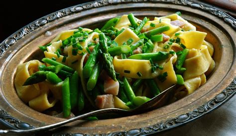 Asparagus on Egg Noodles and Guanciale Recipe on Food52