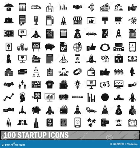 100 Startup Icons Set, Simple Style Stock Illustration - Illustration of power, credit: 128289229