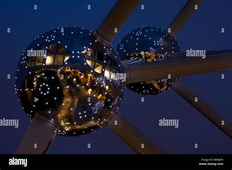 Brussels Belgium Atomium night lights dark Bruxelles Belgique Europe EU ...