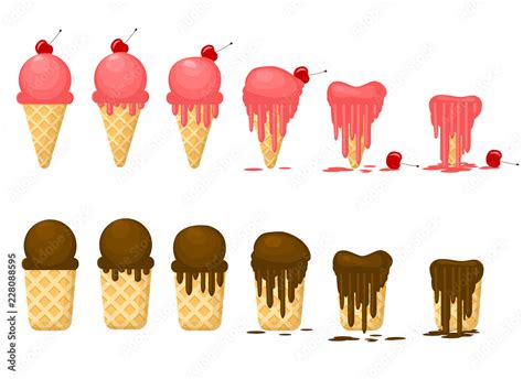 Cartoon Color Ice Cream Melting Icon Set. Vector Stock Vector | Adobe Stock